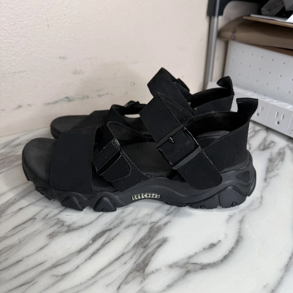Skechers D'Lites 2.0 Cool Cosmos Chunky Black Strappy Sandals Women's Size 9